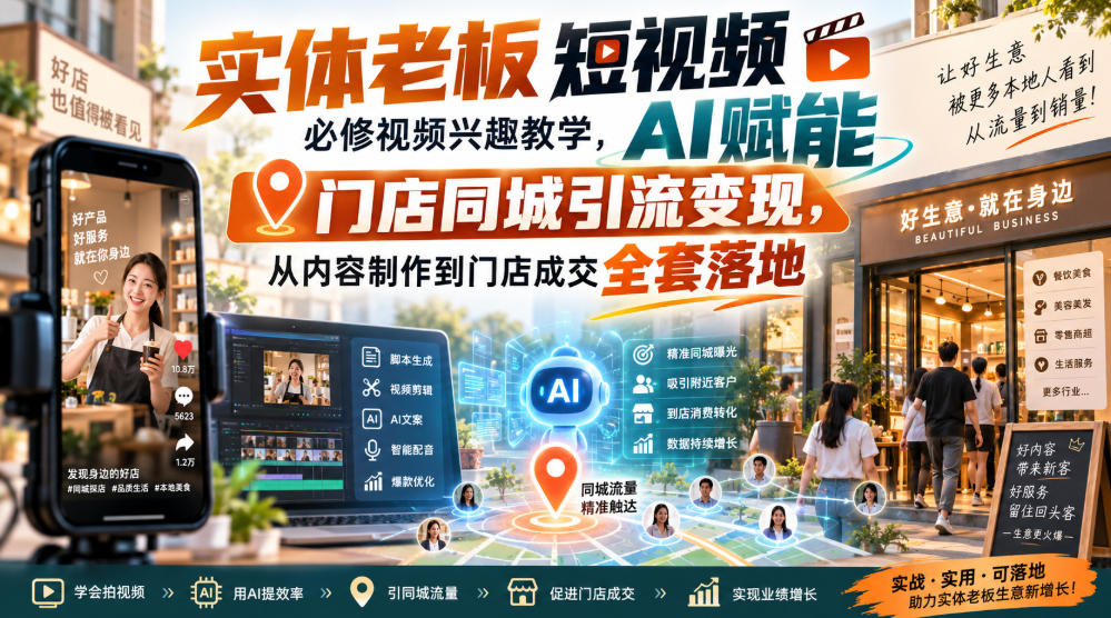 实体老板短视频必修视频兴趣教学，AI赋能门店同城引流变现，AI+短视频+直播打爆实体客流量-网创之家