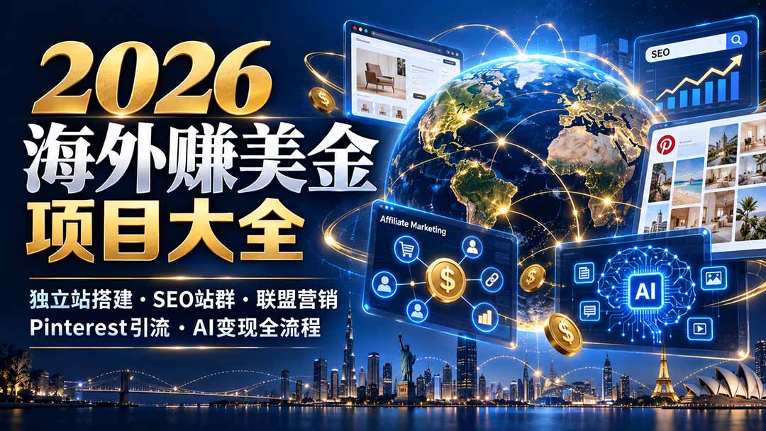 2026海外赚美金项目大全：独立站搭建、SEO站群、联盟营销、Pinterest引流与AI变现全流程-网创之家