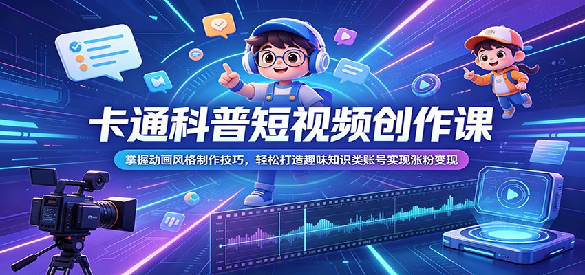 卡通科普短视频创作课：掌握动画风格制作技巧，轻松打造趣味知识类账号实现涨粉变现-网创之家