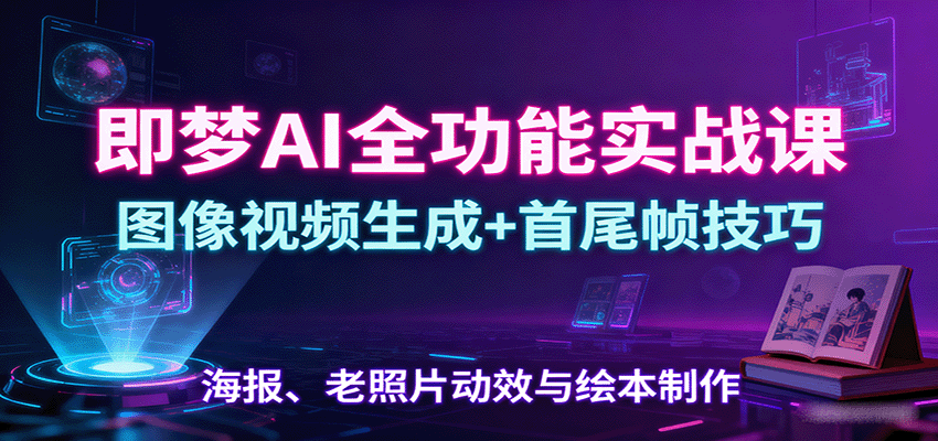 即梦AI全功能实战课:图像视频生成+首尾帧技巧,海报、老照片动效与绘本制作-网创之家