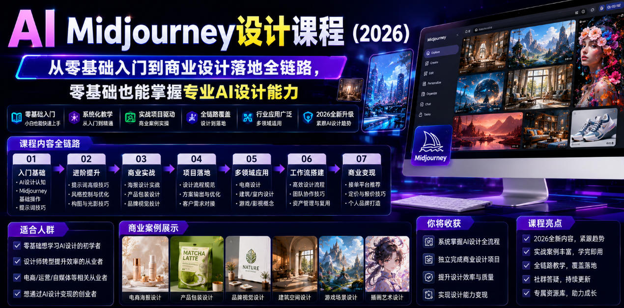 AI Midjourney设计课程(2026)，从零基础入门到商业设计落地全链路，零基础也能掌握专业AI设计能力(更新0913)-网创之家