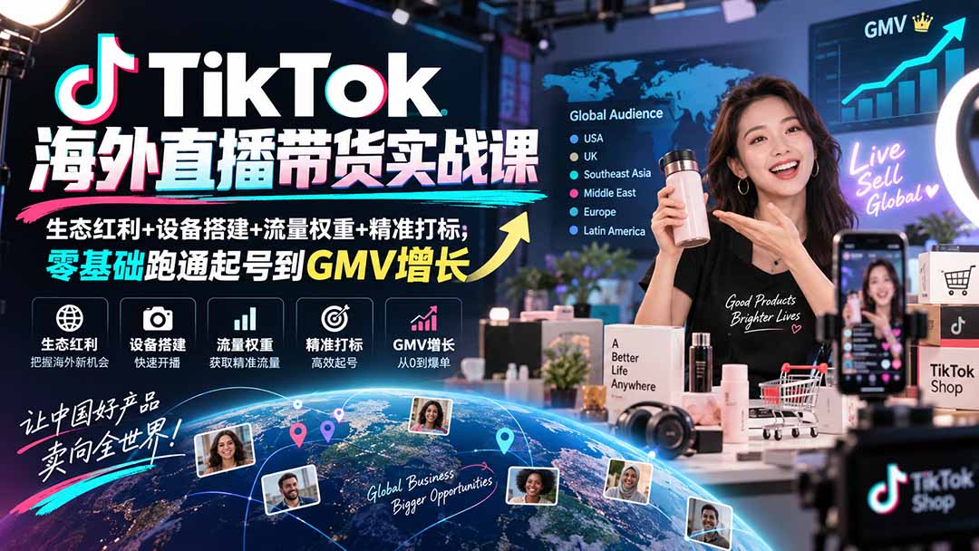 TikTok海外直播带货实战课｜生态红利+设备搭建+流量权重+精准打标，零基础跑通起号到GMV增长-网创之家