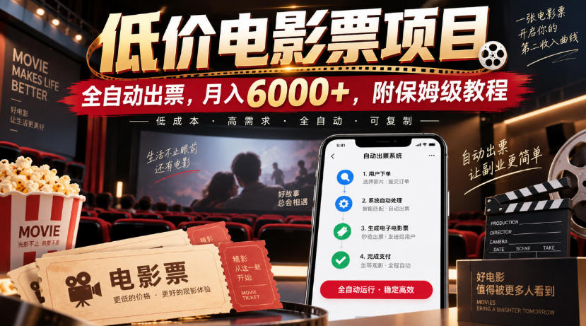 低价电影票项目，全自动出票，月入6000+，附保姆级教程【揭秘】-网创之家
