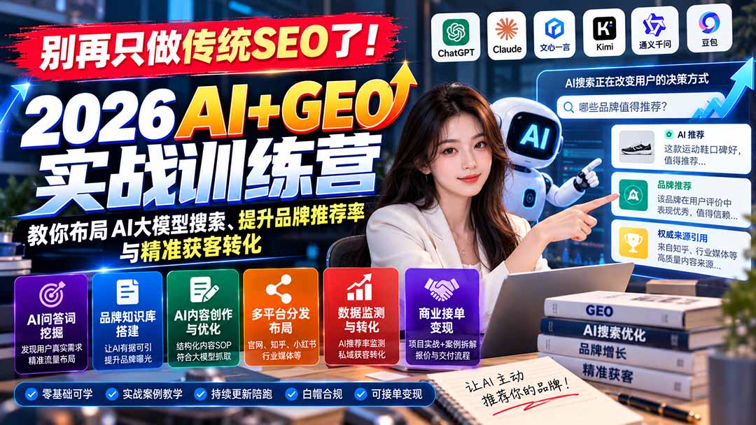 别再只做传统SEO了!《2026AI+GEO实战训练营》教你布局AI大模型搜索、提升品牌推荐率与精准获客转化-网创之家