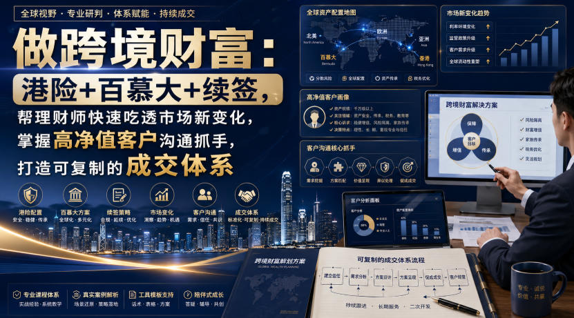 做跨境财富：港险+百慕大+续签，帮理财师快速吃透市场新变化，掌握高净值客户沟通抓手，打造可复制的成交体系-网创之家