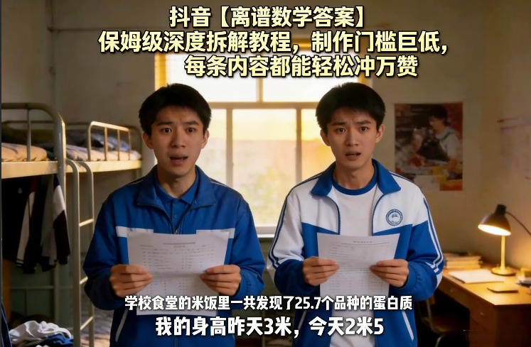 抖音【离谱数学答案】保姆级深度拆解教程，制作门槛巨低，每条内容都能轻松冲万赞，附详细步骤-网创之家