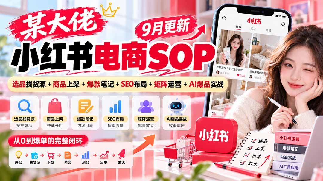 某大佬小红书电商SOP｜9月更新：选品找货源+商品上架+爆款笔记+SEO布局+矩阵运营+AI爆品实战-网创之家
