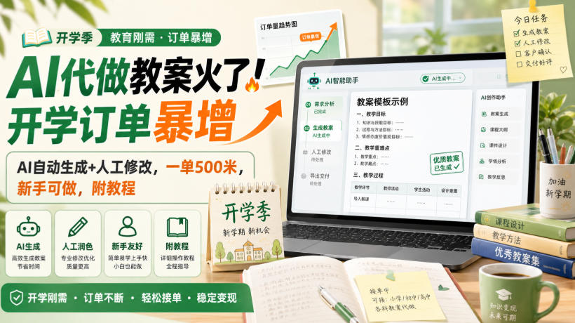 AI代做教案火了！开学订单暴增，AI自动生成+人工修改，一单500米，新手可做，附教程【揭秘】-网创之家