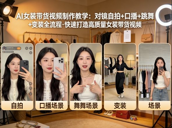 AI女装带货视频制作教学，对镜自拍、口播、跳舞、变装全流程，快速打造高质量女装带货视频-网创之家