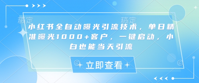 小红书全自动曝光引流技术，单日精准曝光1000+客户，一键启动，小白也能当天引流【揭秘】-网创之家