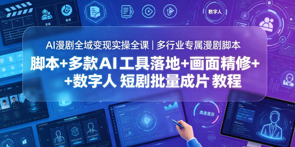 AI漫剧全域变现实操全课｜多行业专属漫剧脚本+多款AI工具落地+画面精修+数字人短剧批量成片全教程-网创之家