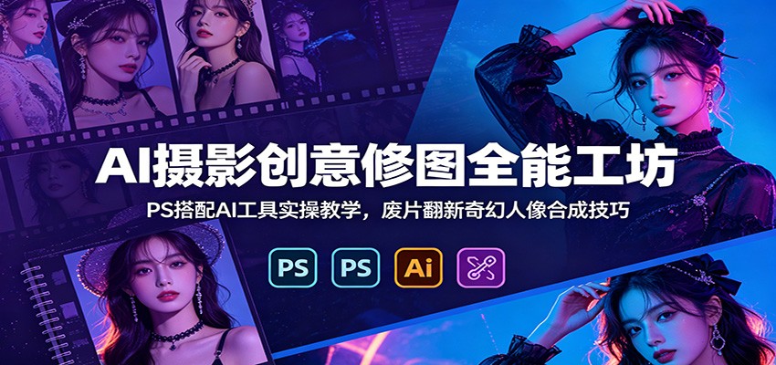 AI摄影创意修图全能工坊：PS搭配AI工具实操教学，废片翻新奇幻人像合成技巧-网创之家