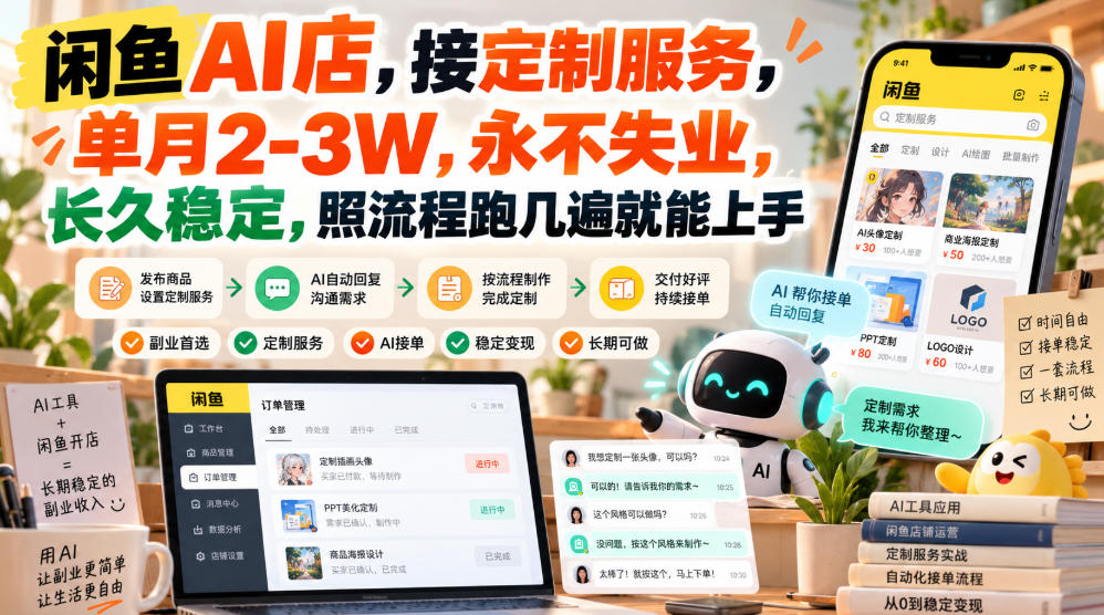 闲鱼AI店，接定制服务，单月2-3W，永不失业，长久稳定，照流程跑几遍就能上手-网创之家