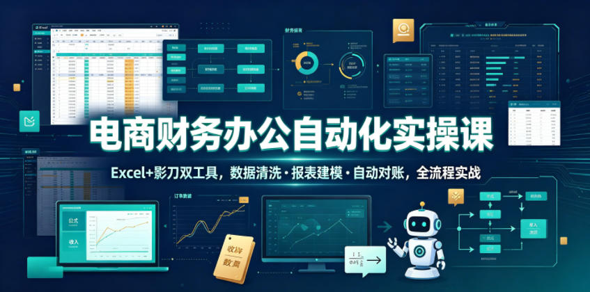 电商财务办公自动化实操课，Excel+影刀双工具，数据清洗・报表建模・自动对账，全流程实战-网创之家
