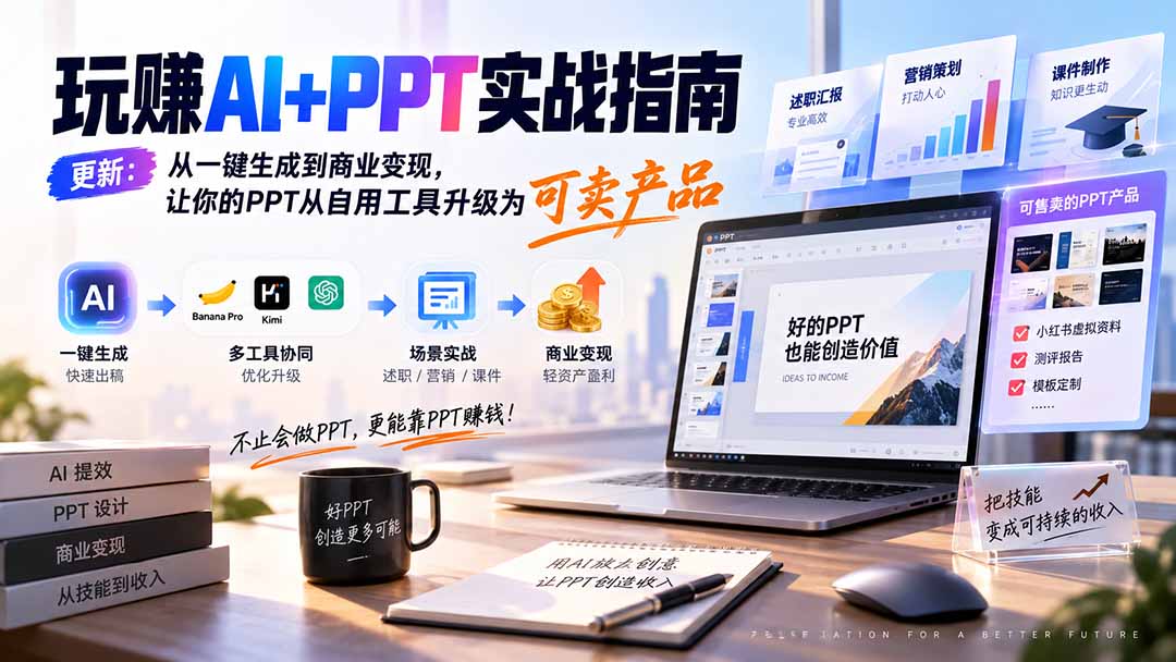 玩赚AI+PPT实战指南-更新5月13：从一键生成到商业变现，让你的PPT从自用工具升级为可卖产品-网创之家