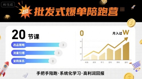 批发式爆单陪跑营，20节课带你实现批发式爆单，带你经松月入过W-网创之家