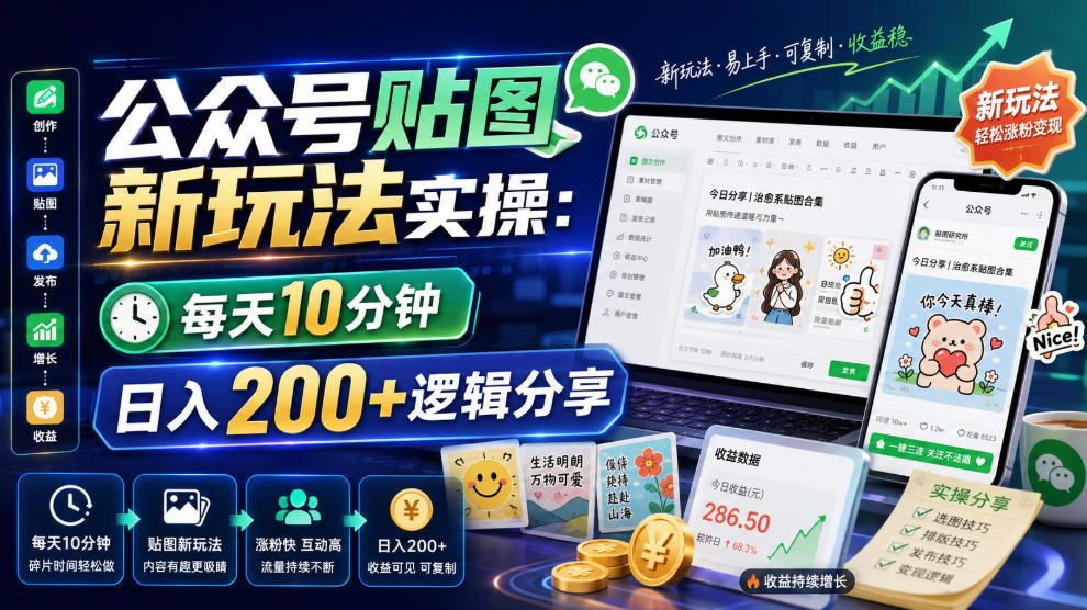 公众号贴图新玩法实操,每天10分钟,日入200+逻辑分享-网创之家