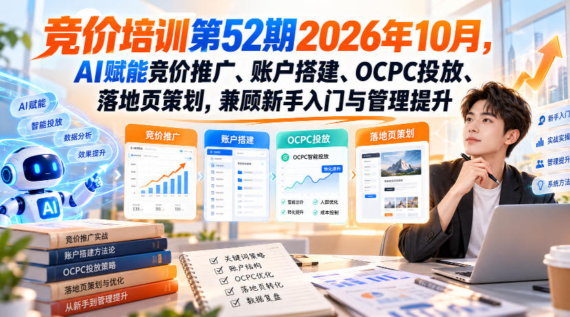 【无水印】竞价培训第52期2026年10月，AI赋能竞价推广、账户搭建、OCPC投放、落地页策划，兼顾新手入门与管理提升-网创之家