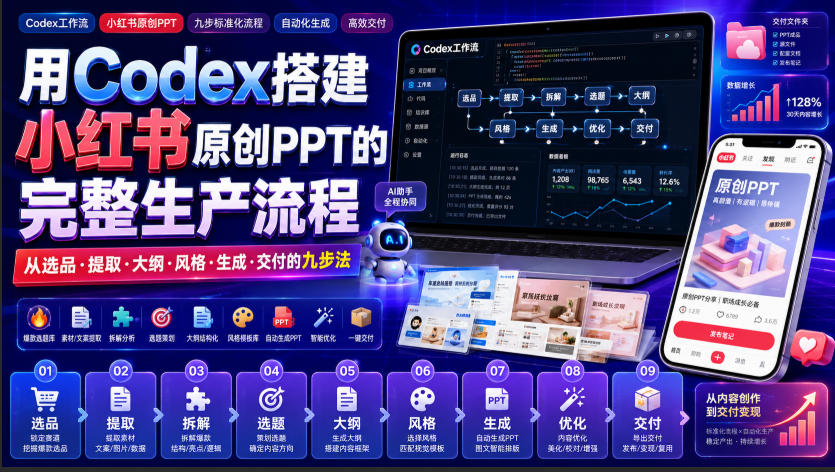 用Codex搭建小红书原创PPT的完整生产流程，从选品·提取·大纲·风格·生成·交付的九步法-网创之家