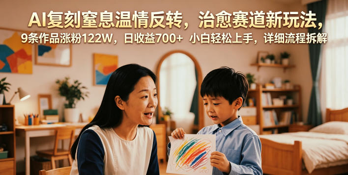 AI复刻窒息温情反转，治愈赛道新玩法，9条作品涨粉122W，日收益700+ 小白轻松上手，详细流程拆解-网创之家