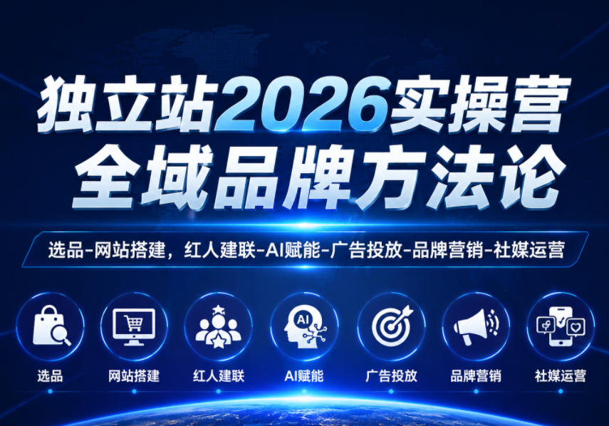 独立站2026实操营，全域品牌方法论，选品-网站搭建，红人建联-AI赋能-广告投放-品牌营销-社煤运营-网创之家