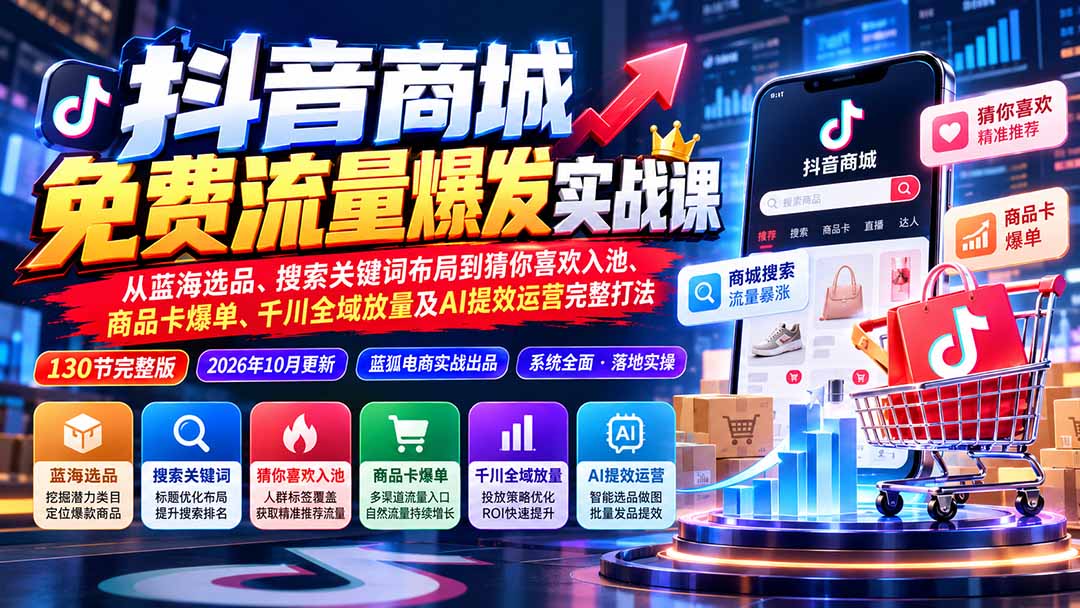 抖店城免费流量爆发实战-更新：蓝海选品、搜索关键词布局到猜你喜欢入池、商品卡爆单、千川全域放量及AI提效完整打法-网创之家