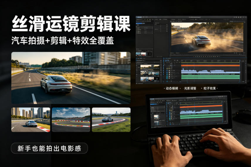 大叔丝滑运镜剪辑课，汽车拍摄+剪辑+特效全覆盖，新手也能拍出电影感-网创之家