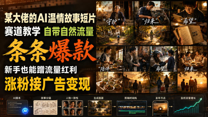 某大佬的AI温情故事短片赛道教学，自带自然流量，条条爆款，新手也能蹭流量红利，涨粉接广告变现-网创之家