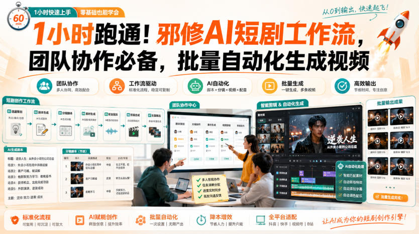 1小时跑通！邪修AI短剧工作流，团队协作必备，批量自动化生成视频-网创之家