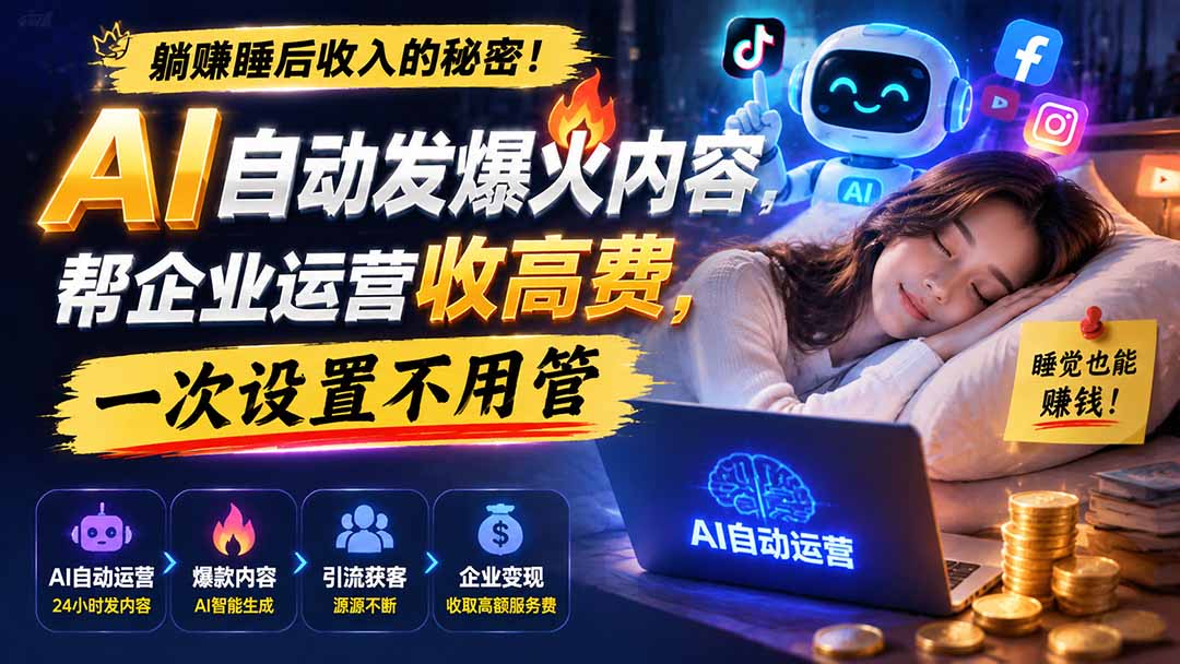 躺赚睡后收入的秘密！AI 自动发爆火内容，帮企业运营收高费，一次设置不用管【原创双语字幕】-网创之家
