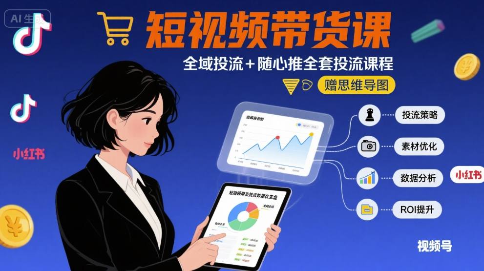 最新短视频带货课，全域投流+随心推全套投流课程+思维导图-网创之家
