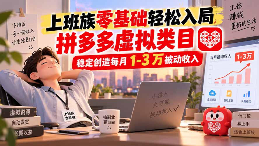上班族零基础轻松入局，拼多多虚拟类目，稳定创造每月 1-3 万被动收入-网创之家