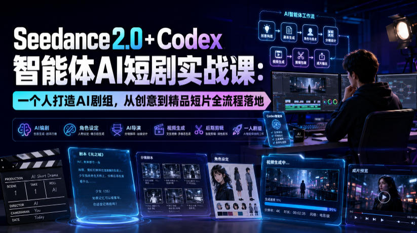 Seedance2.0+Codex智能体AI短剧实战课：一个人打造AI剧组，从创意到精品短片全流程-网创之家