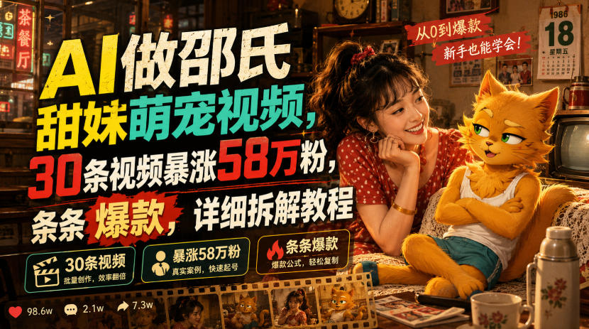 AI做邵氏甜妹萌宠视频，30条视频暴涨58万粉，条条爆款，详细拆解教程-网创之家