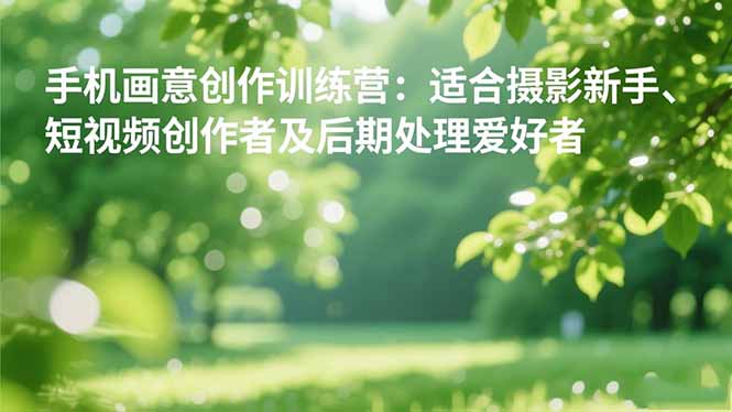 手机摄影之画意创作训练营：适合摄影新手、短视频创作者及后期处理爱好者-网创之家