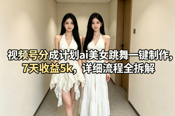 视频号分成计划ai美女跳舞一键制作，7天收益5k，详细流程全拆解-网创之家