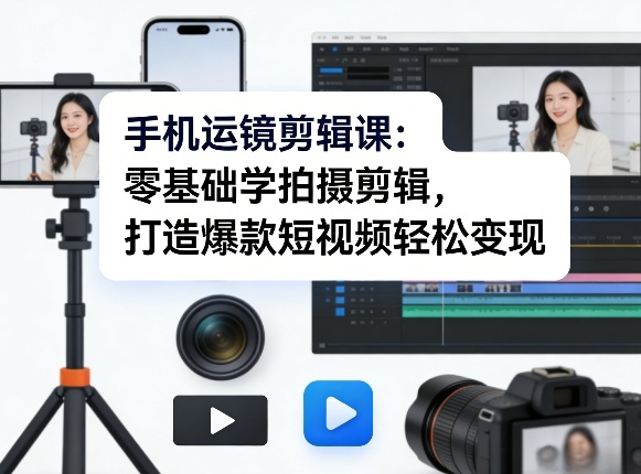 手机运镜剪辑课：零基础学拍摄剪辑，打造爆款短视频轻松变现-网创之家