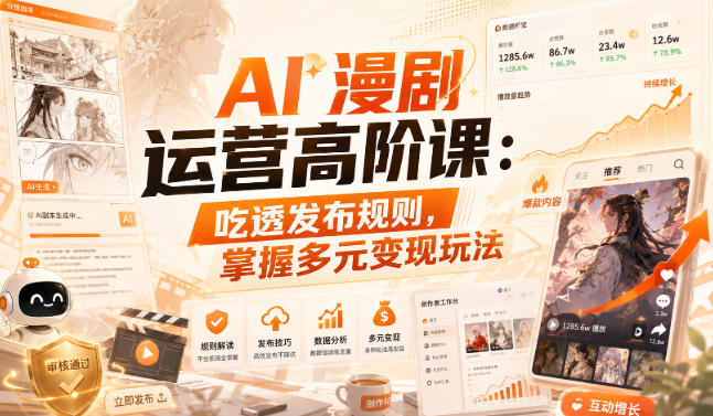 AI漫剧运营高阶课：吃透发布规则，掌握多元变现玩法-网创之家