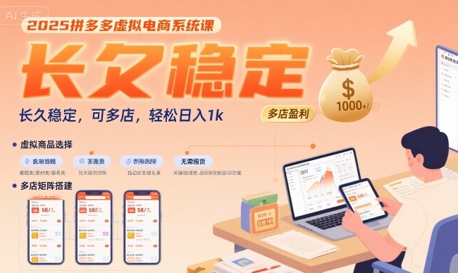 2025拼多多虚拟电商系统课,长久稳定,可多店,轻松日入1k-网创之家