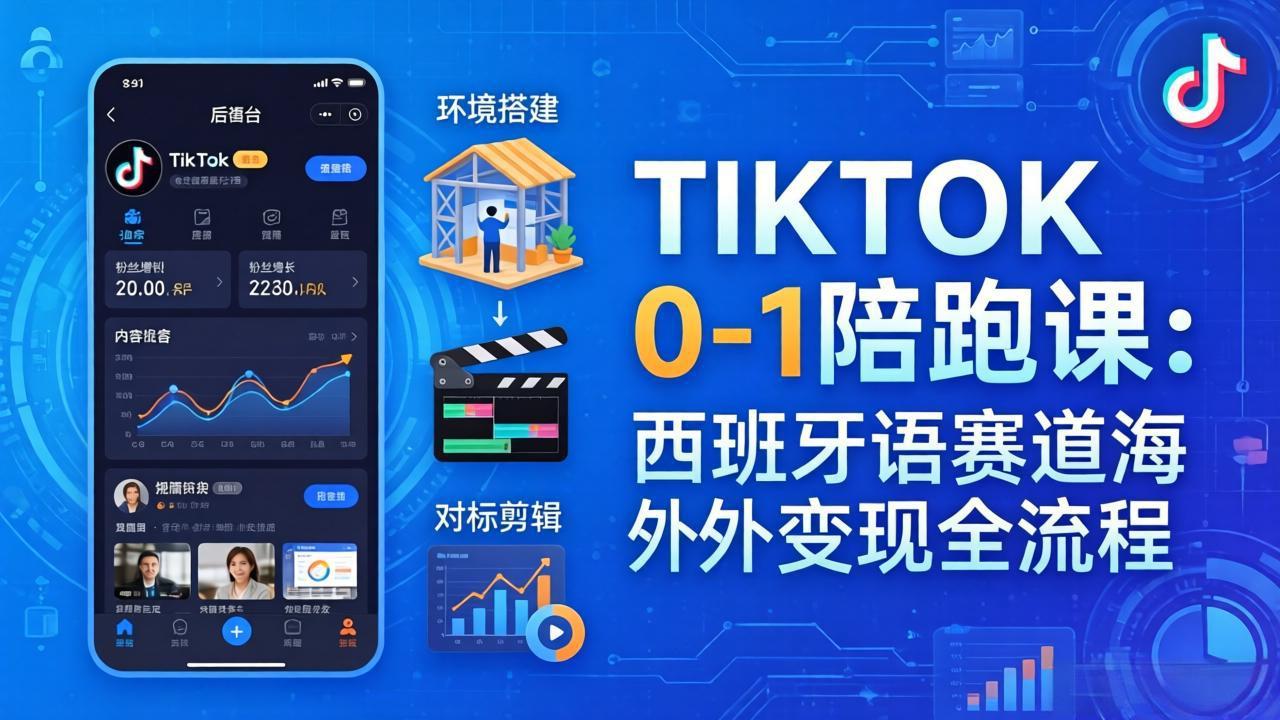 TIKTOK 0-1 陪跑课：从环境搭建到刷对标剪辑，西班牙语赛道海外变现全流程-网创之家