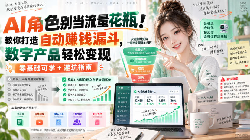 AI角色别当流量花瓶！教你打造自动賺钱漏斗，数字产品轻松变现(零基础可学+避坑指南)【原创双语字幕】-网创之家