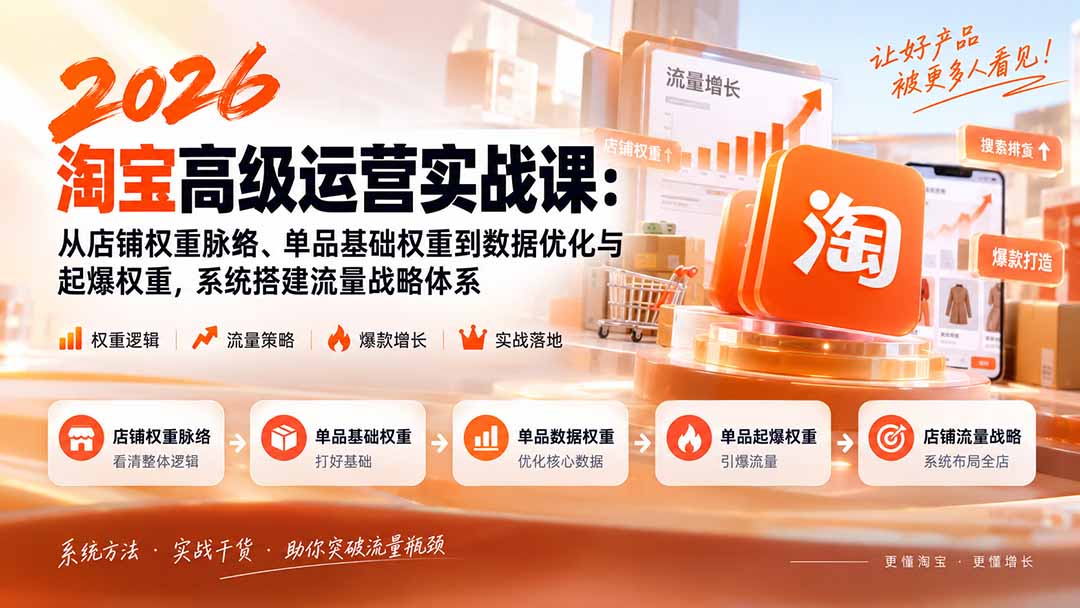 2026淘宝高级运营实战课：从店铺权重脉络、单品基础权重到数据优化与起爆权重，系统搭建流量战略体系-网创之家
