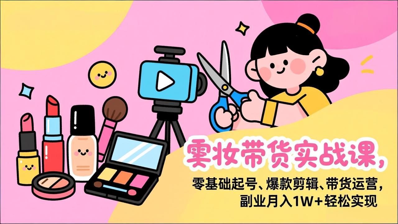 美妆带货实战课，零基础起号、爆款剪辑、带货运营，副业月入1W+轻松实现-网创之家