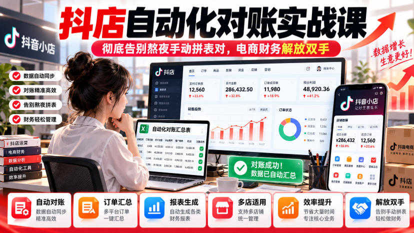 抖店自动化对账实战课，彻底告别熬夜手动拼表对，账电商财务解放双手-网创之家