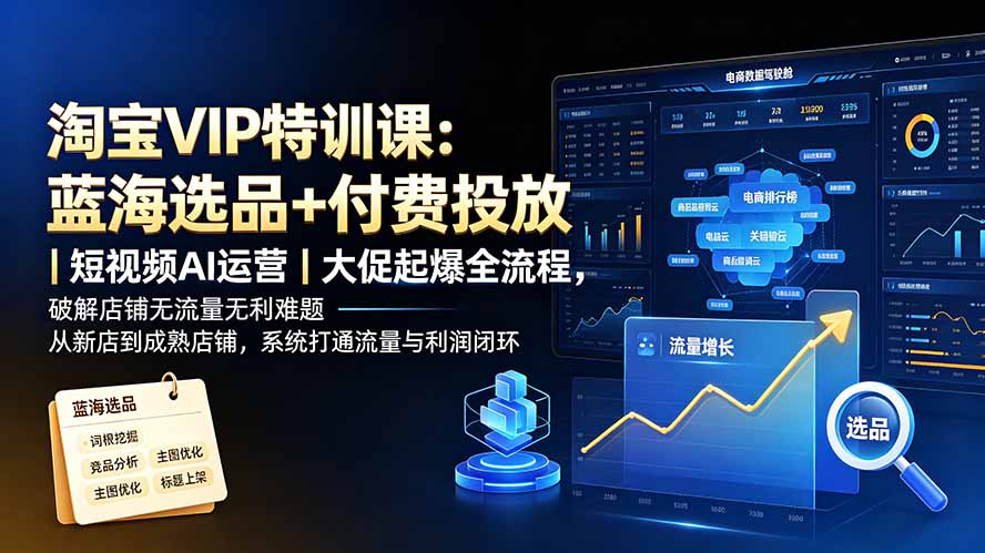 淘宝VIP特训课-更新：蓝海选品+付费投放｜短视频AI运营｜大促起爆全流程，破解店铺无流量无利润难题-网创之家