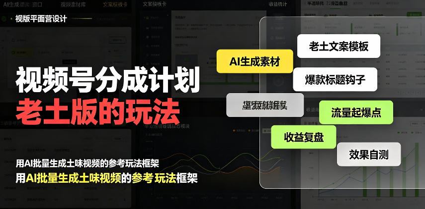 视频号分成计划老土版的玩法，流量爆炸，每天收益300+，纯靠AI生成，越土的玩法，越高级-网创之家