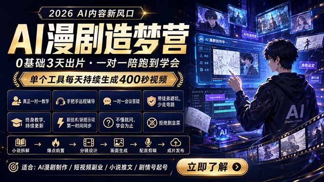 AI漫剧造梦营：0基础3天出片，单个工具每天持续生成400秒视频-网创之家