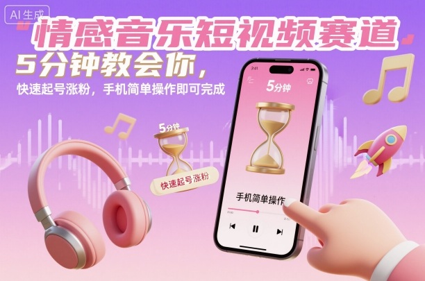 情感音乐短视频赛道，5分钟教会你，快速起号涨粉，手机简单操作即可完成-网创之家