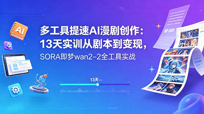 多工具提速AI漫剧创作：13天实训从剧本到变现，SORA即梦wan2-2全工具实战-网创之家