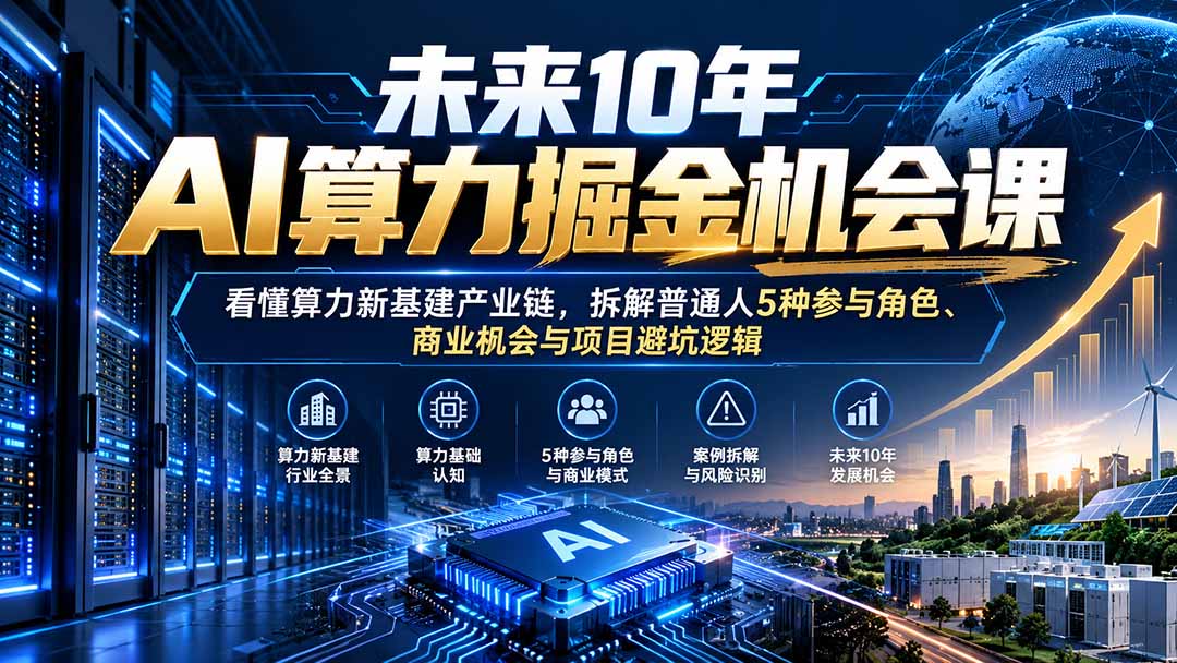 未来10年AI算力掘金机会课：看懂算力新基建产业链，拆解普通人5种参与角色、商业机会与项目避坑逻辑-网创之家